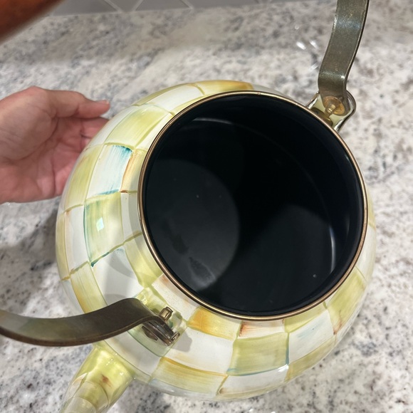 MacKENZIE CHILDS 3QT PARCHMENT CHECK TEA KETTLE - Picture 10 of 12
